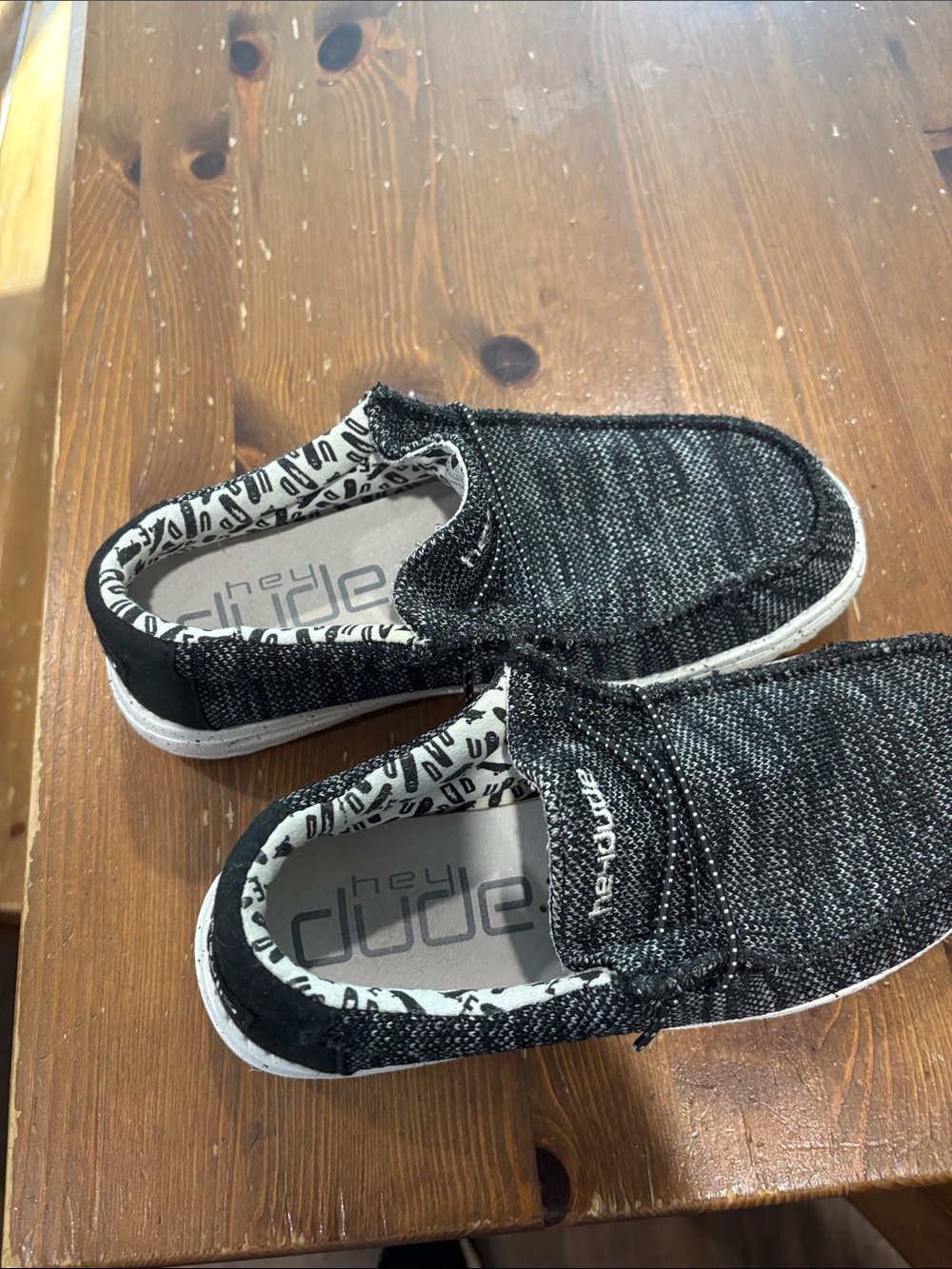 Hey Dude Kids Black Knit Slip-On Sneakers with Speckled White Sole - Picture 2 of 3